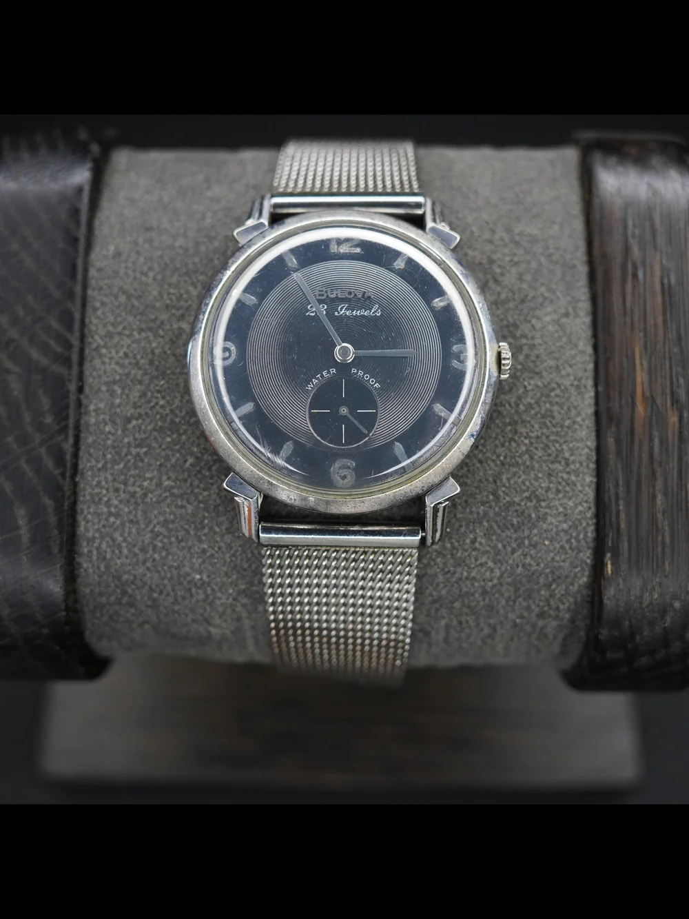 Vintage 1959 Bulova 23 Jewels Manual Wind Black Dial 10KT RGP Waterproof Watch